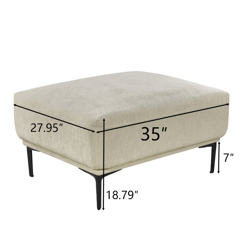 36" Wide Upholstered Ottoman For Living Room, Beige