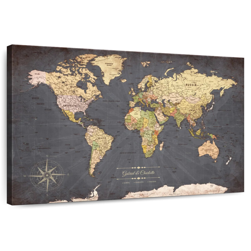 Carte du monde personnalisée «I Push Pin» personnalisée,  H 20 po x l 30 po, Oui