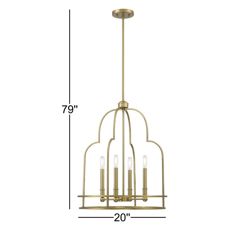 Luminaire suspendu géométrique 4 lumières, Doré