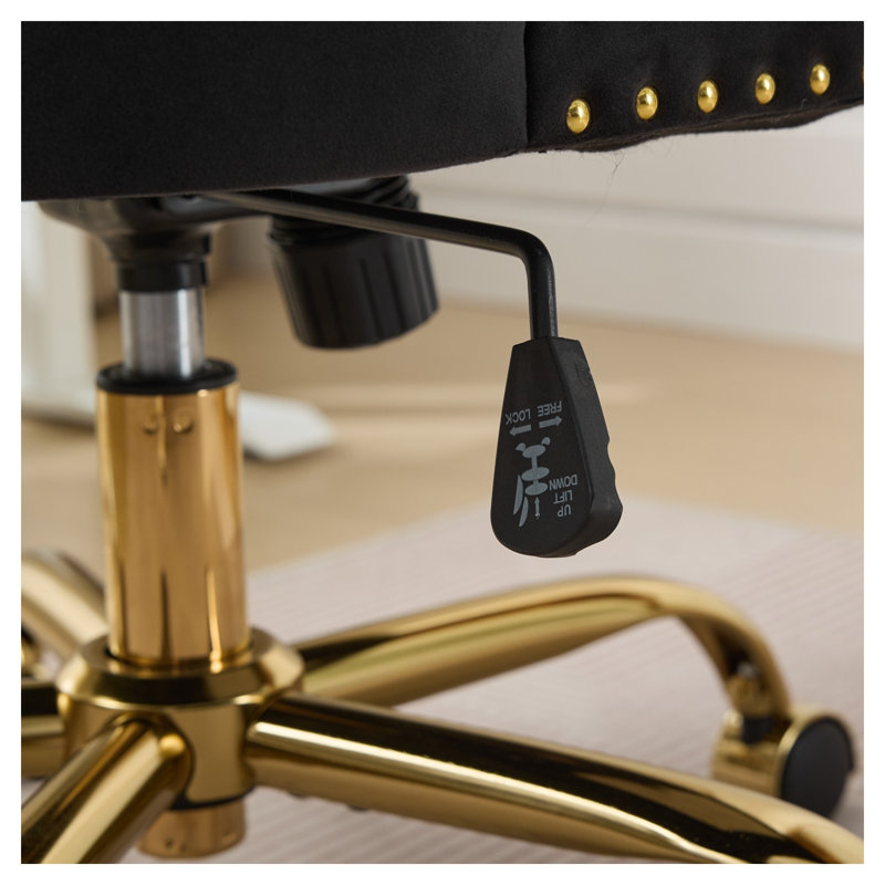 Chaise de bureau moderne capitonnée en velours avec siège large, siège de bureau rembourré noir pour bureau personnel
