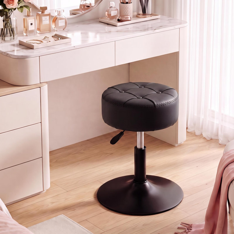 Metal Accent Stool, Black, PU Leather