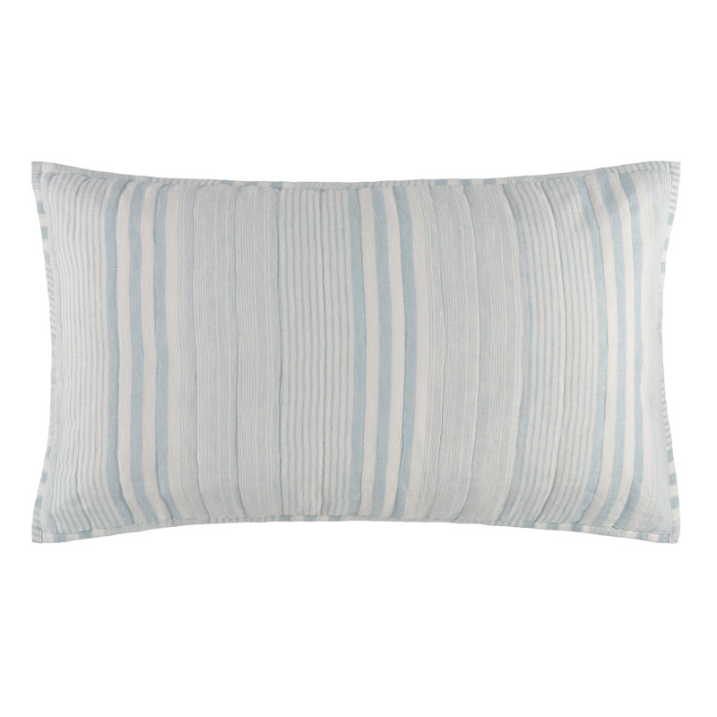 100% Linen Quilted Striped Sham, King Sham, Light Blue