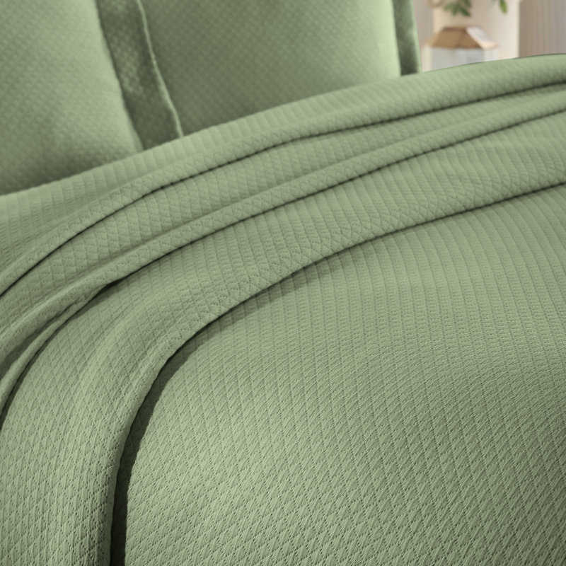 Ensemble de couvre-lit matelassé gaufré Superior Solitaire, Couvre-lit double et 2 taies décoratives standard, Sauge