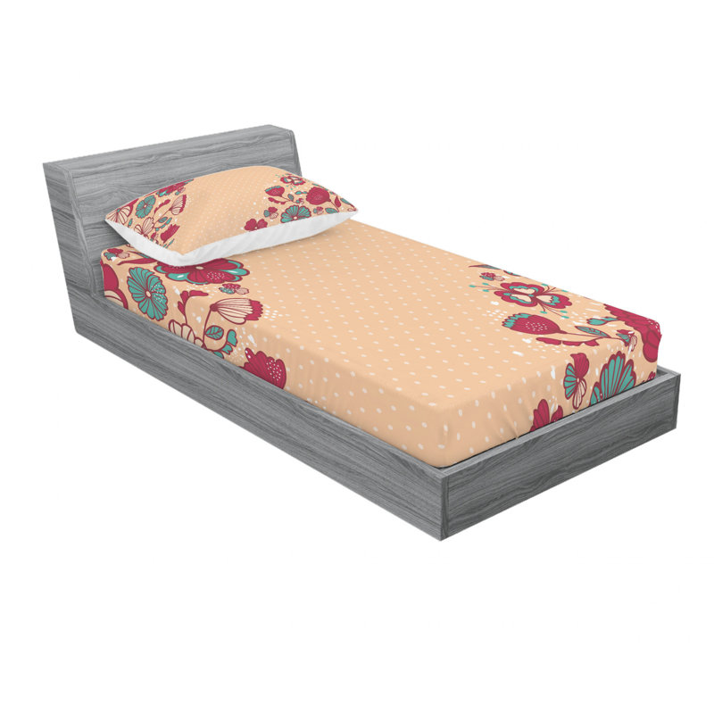 Ensemble de draps à motif floral, Ensemble de draps pour lit simple TG avec drap-hou