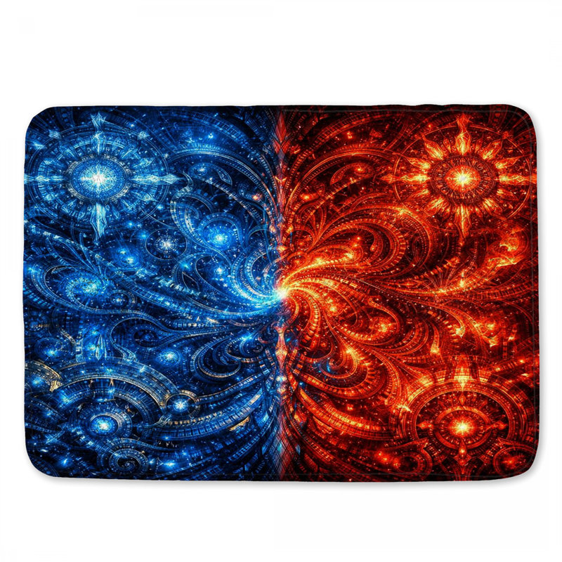 Tapis de bain bleu à motif fractal, 34in W x 21in L