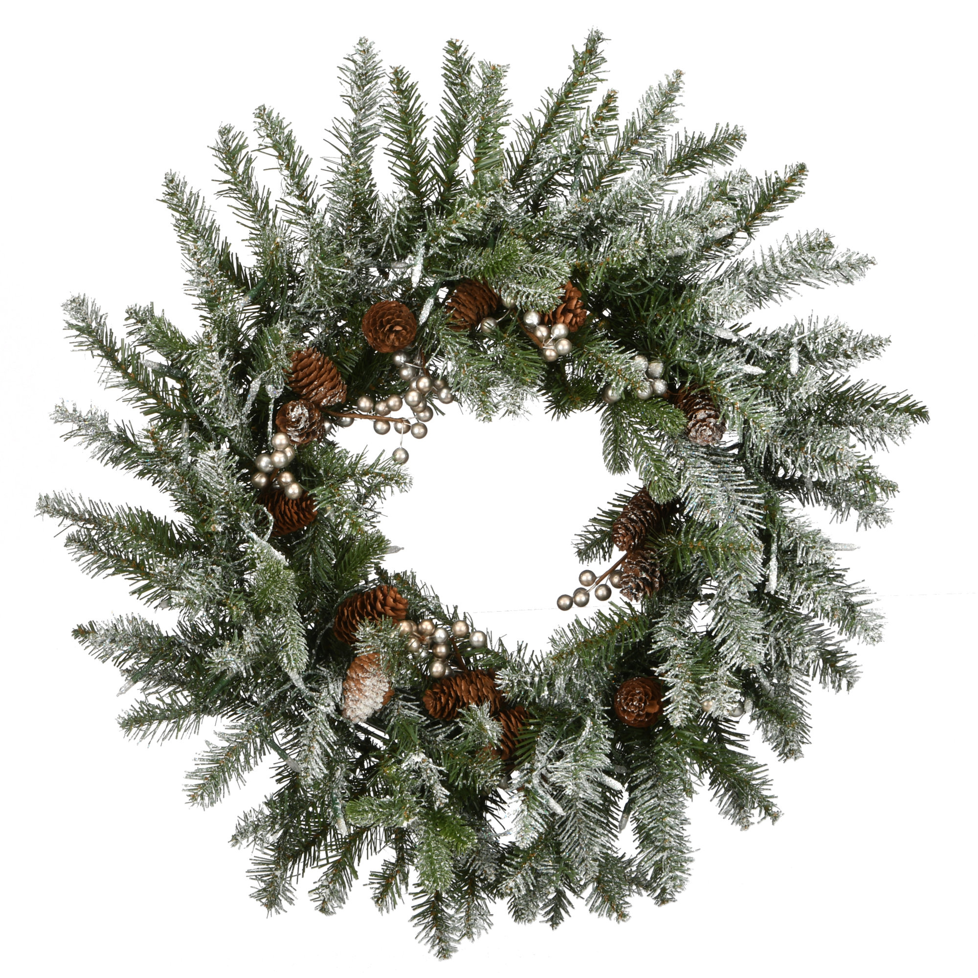 The Holiday Aisle® Snowy Morgan Spruce Wreath with Battery Operated LED Lights, 24"