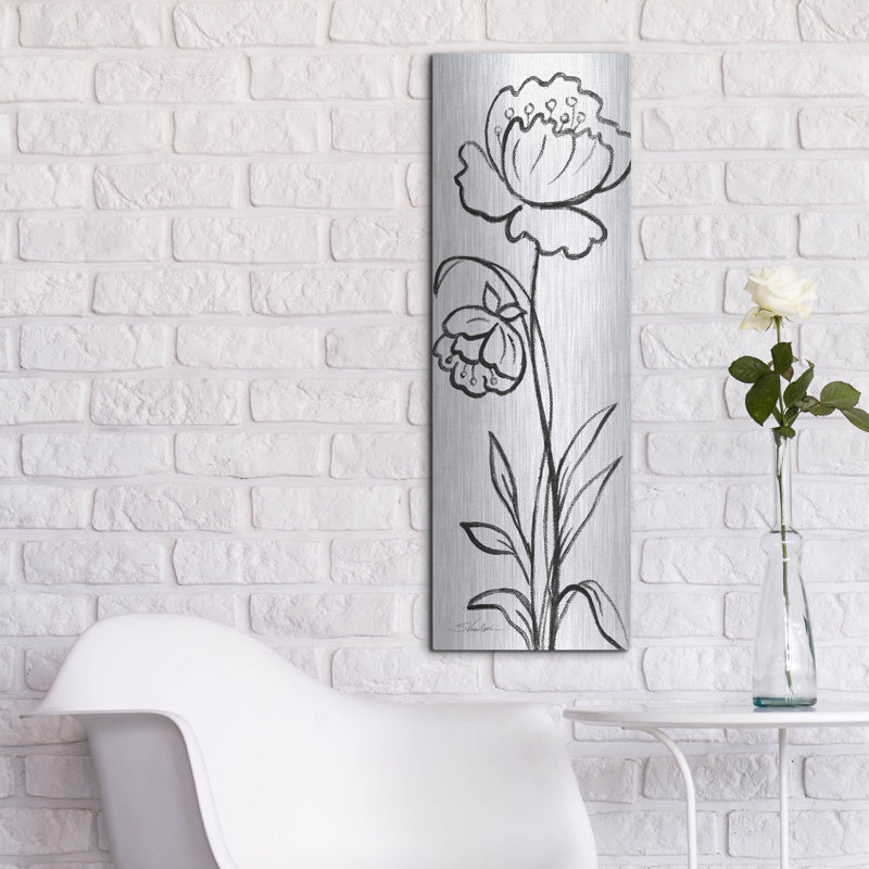  «Black and White Floral 2 Linen» par Silvia Vassileva, art mural en métal, 12 po x 36 po, H 36 po x l 12 po