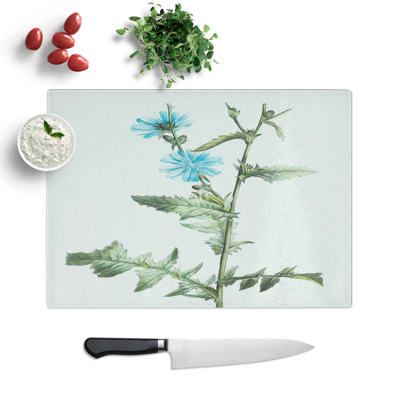 Tempered Glass Chicory Flowers Chopping Board, 39 cm W x 28.5 cm L