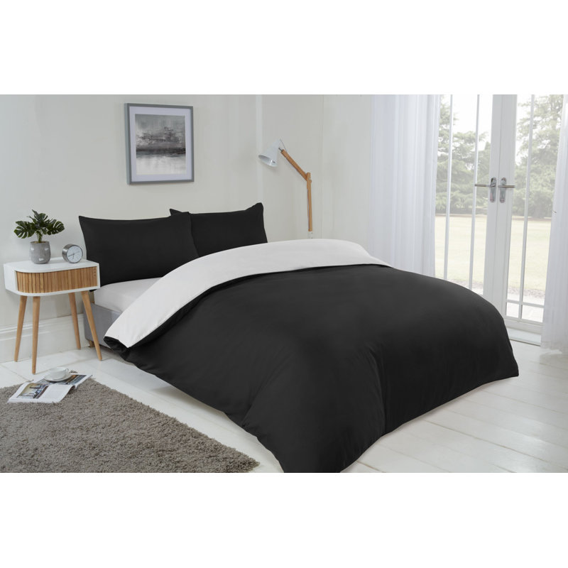 Kirke Polyester No Pattern Duvet Cover Set with Pillowcases Included, Kingsize - 2 Standard Pillowcases, Black/White
