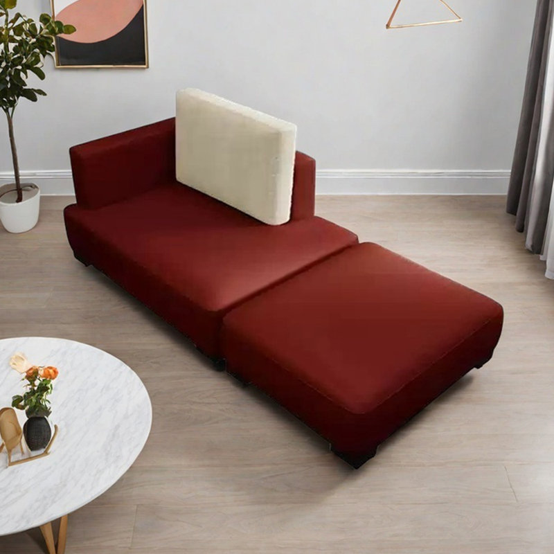 Méridiennes en similicuir avec repose-pieds, Rouge, Orienté à gauche (vu de face)