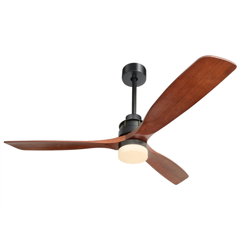 Ventilateur de plafond 60 pouces à 3 pales en bois massif DC Motor Décorez le salon avec la lumière