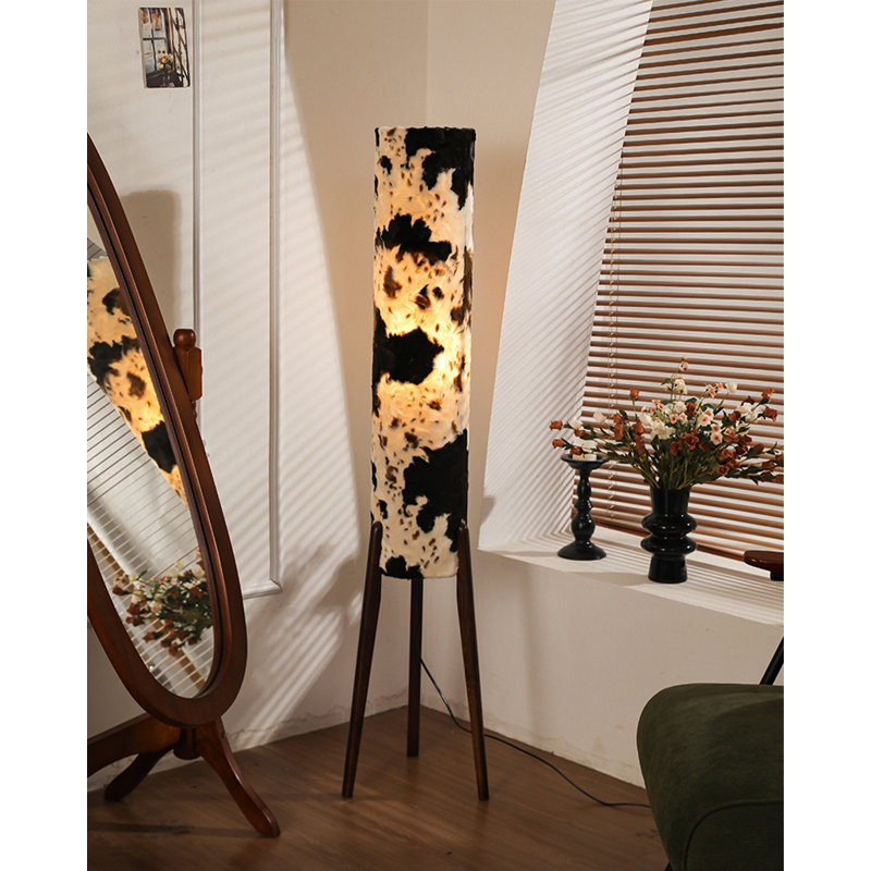 Zen-style iron art wooden plush fabric-covered floor lamp