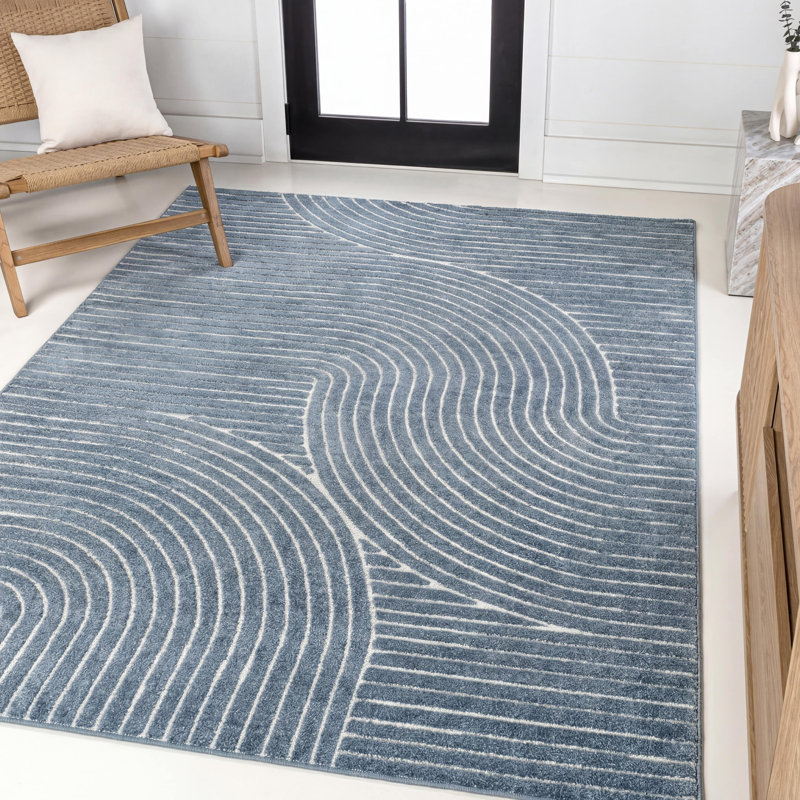 Tapis d'intérieur / extérieur bleu foncé / crème Anagrace, Rectangle 3 pi 11 po x 6 pi