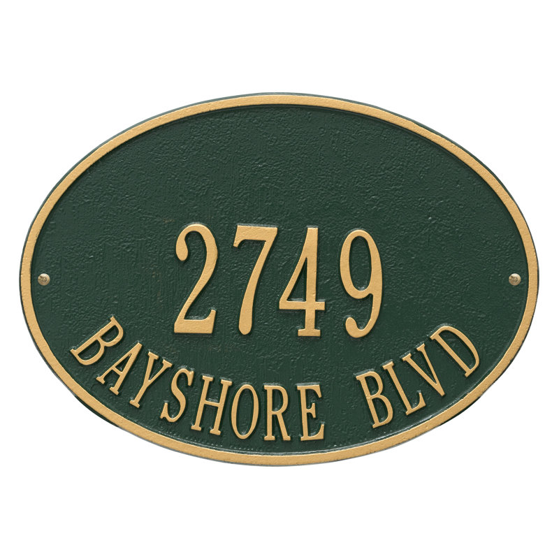 Hawthorne 2-Line Wall Address Plaque, Green and Gold, Yes