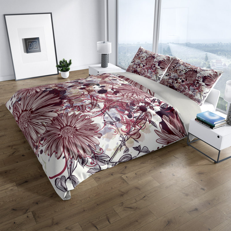 Polyester Floral Duvet Cover, Queen Duvet Cover + 2 Shams