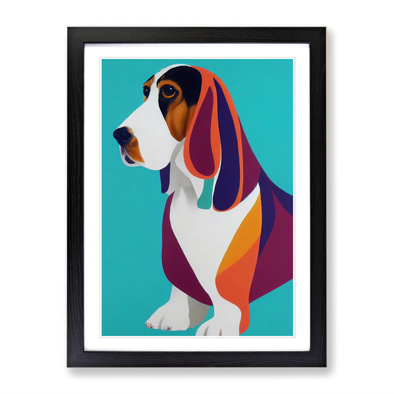 Basset Hound Abstract - Single Picture Frame Print, Black, 64cm H x 46cm W