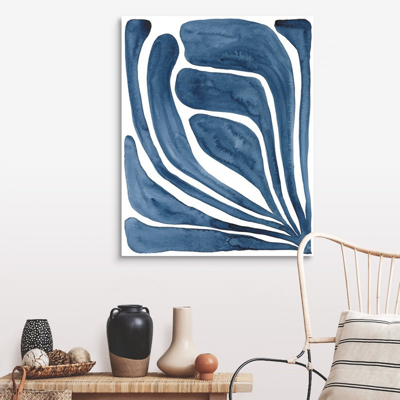 «Blue Stylized Leaf I», art mural sur toile, Toile tendue, H 40 po x l 32 po