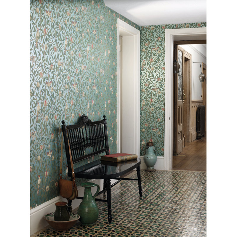 Bird & Pomegranate Wallpaper, Bayleaf/Cream