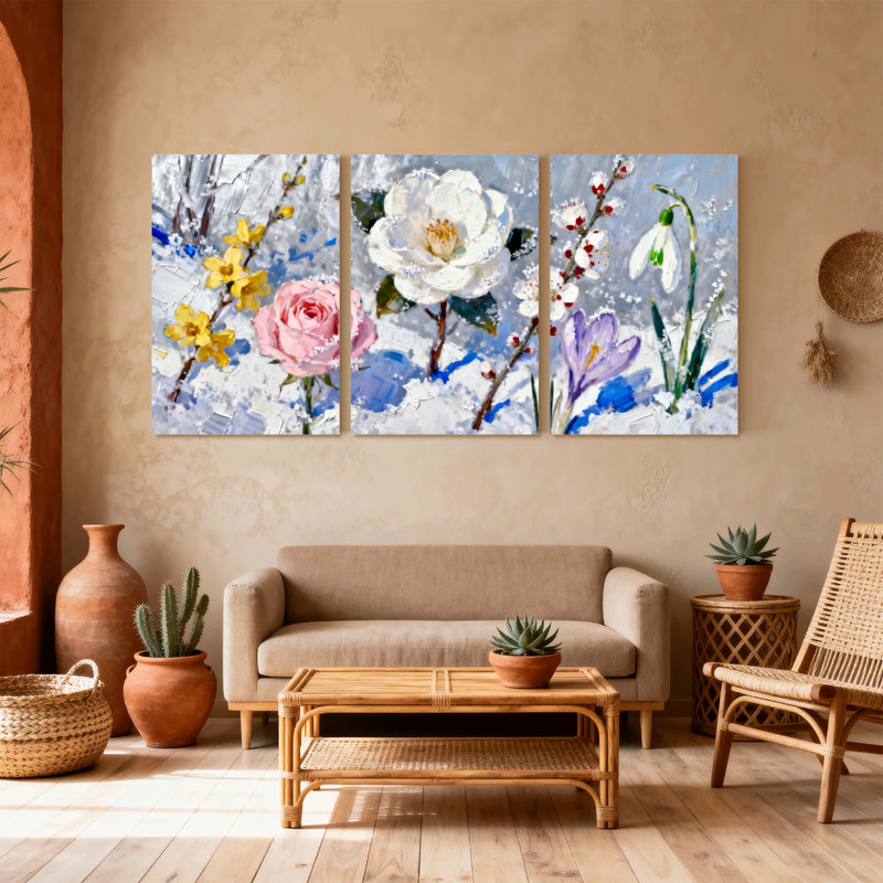 Plantes et fleurs, ensemble de 3 impressions sur toile, H 36 po x l 72 po