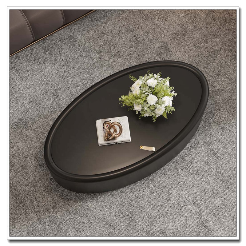 Table basse 33,46 pouces avec rangement ovale caché et revêtement en cuir de qualité supérieure, Ovale, White