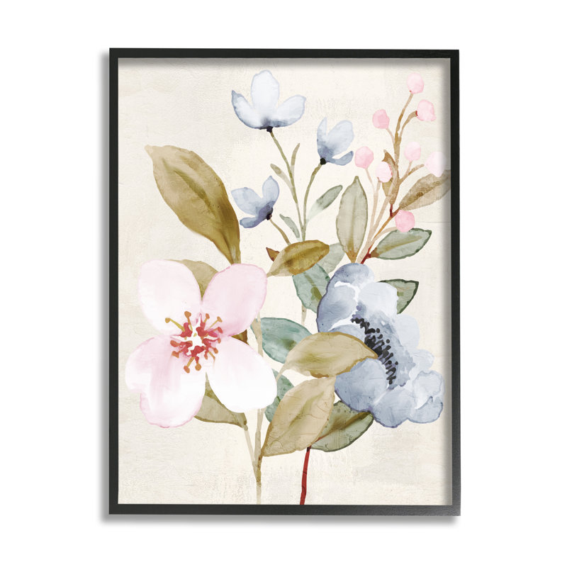 Fleurs pastel tendres de Stupell, art giclée par Kim Allen, Giclée encadrée noir minuit, H 20 po x l 16 po x P 1,5 po