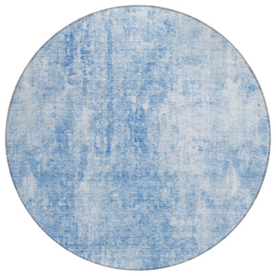 Tapis extérieur rond lavable abstrait bleu et ivoire 8 pi Denim
