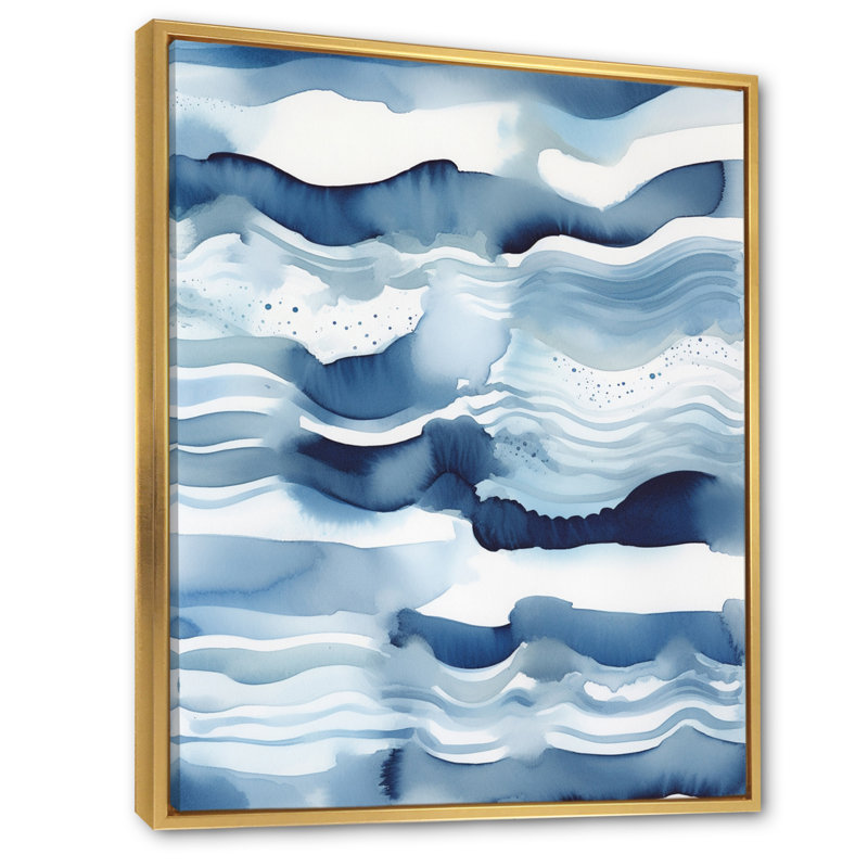 Abstrait classique vagues bleues IV, Cadre flottant doré, H 44 po x l 34 po x P 1,5 po