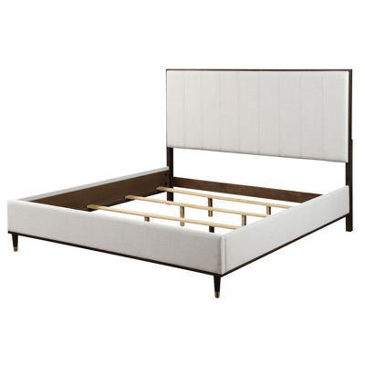 Lit rembourré Dzianis en tissu gris clair, blanc et brun