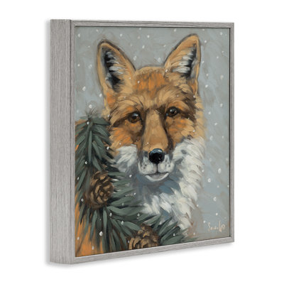 «Fox with Snowy Pinecones», art de la giclée encadrée par Sara G. Designs