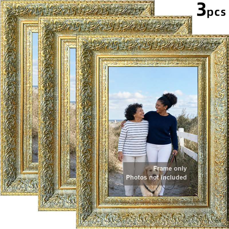 Cadre photo 3 pièces 5 "x 7" noir pour décoration de bureau, Antique Gold, 3, 11" x 14"