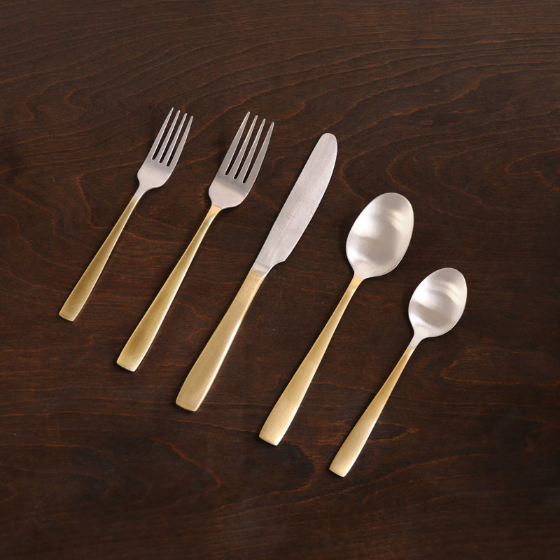 Vida 5 - Piece Stainless Steel Flatware Set - Service for 1, Brushed Champagne Gold/Silver