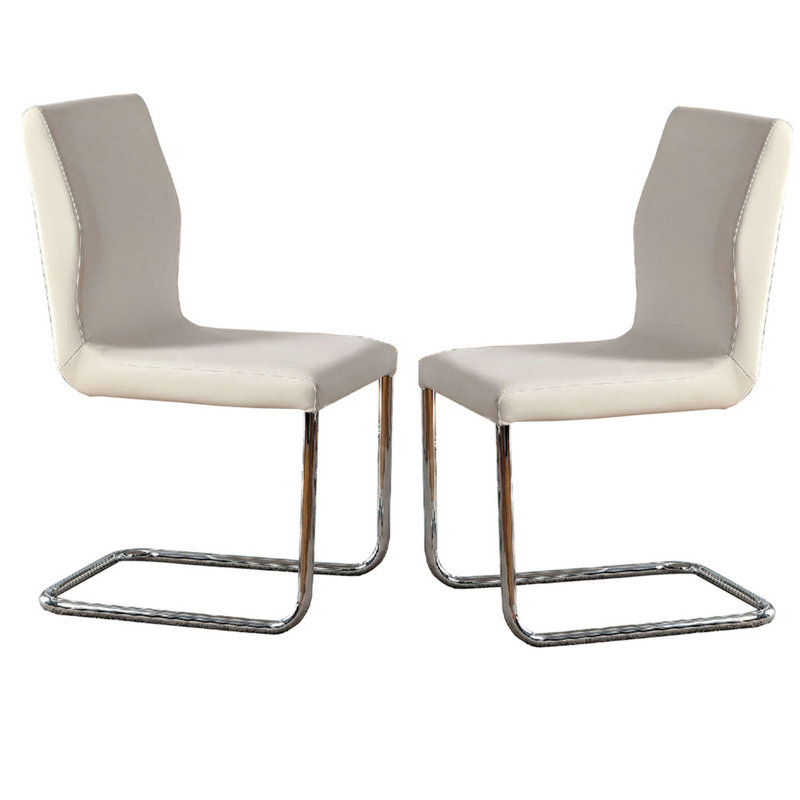  Ensemble de deux chaises de salle à manger modernes blanches avec pieds chromés, H 36 po, White Faux Leather