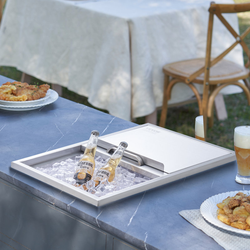 Stainless Steel Drop-In Ice Chest with Sliding Cover