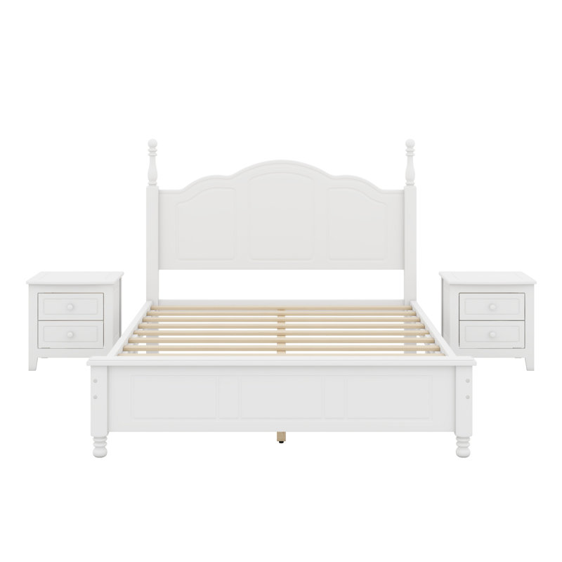 Wood Platform Bed And Two Nightstands, White
