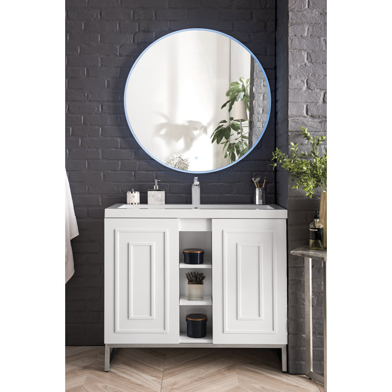 Ensemble de meuble-lavabo simple 40 po d'Alicante, Nickel brossé, Blanc lustré