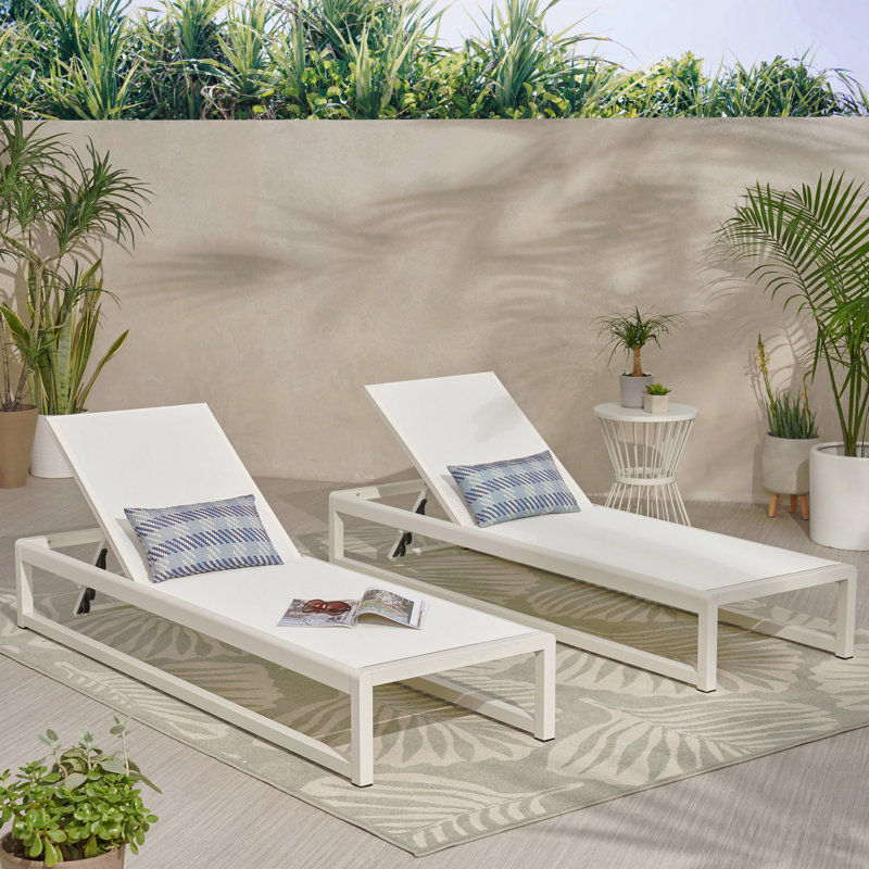 2-Piece Adjustable Outdoor Chaise Lounge Set, Rust-Resistant Aluminum, White