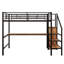 Lit mezzanine double en métal avec garde-corps pleine longueur, structure de lit mezzanine avec bureau, éclairage à DEL, escalier de rangement et petite armoire-1568458625