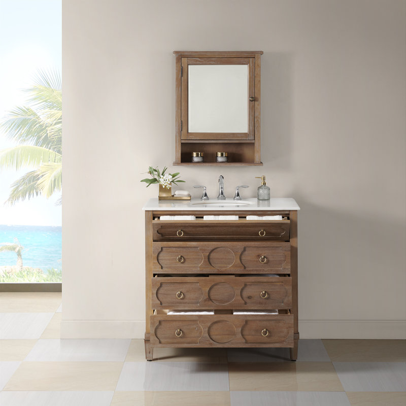 Asellus 36"W x 22"D Bath Vanity in Reclaimed Gray with White Marble Top and White Basin