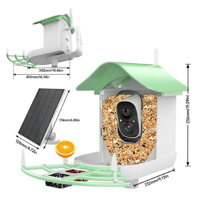 Solar Smart Bird Feeder with Camera, Green