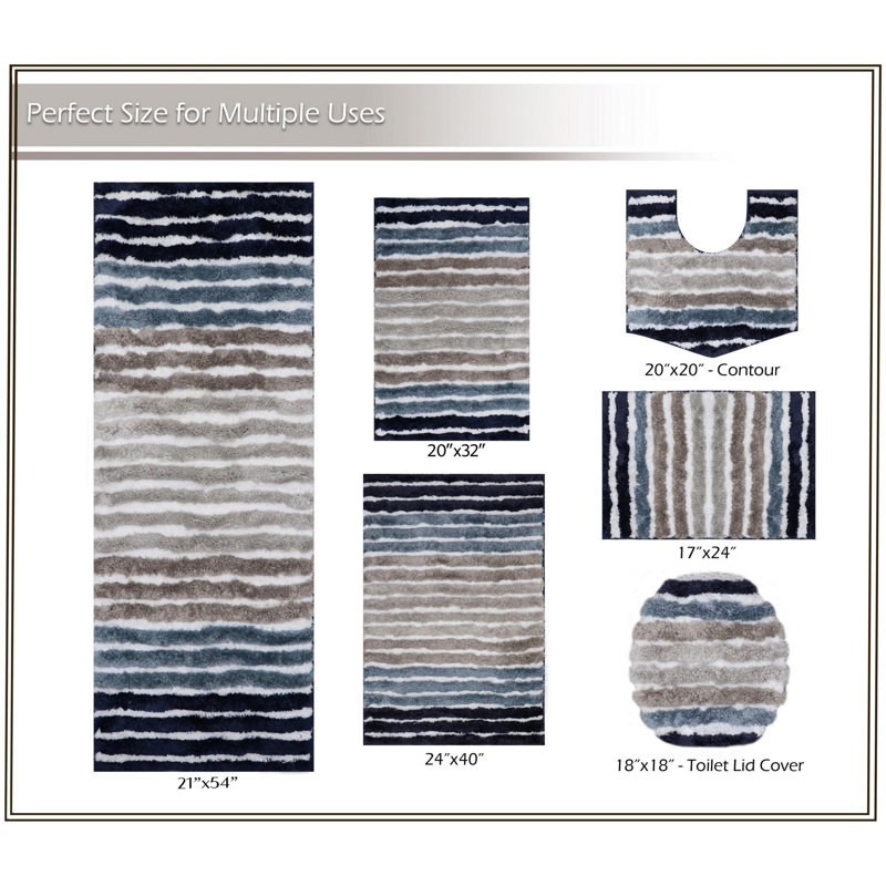 Bathroom Rugs, Ultra Soft Microfiber Mats Set, Absorbent & Quick Drying, Non-Slip Rubber Backing, Machine Washable, Plush Bathroom Floor Mats for Tub, Shower, Sink – 17x24 & 20x32, 2 Piece Set - Navy