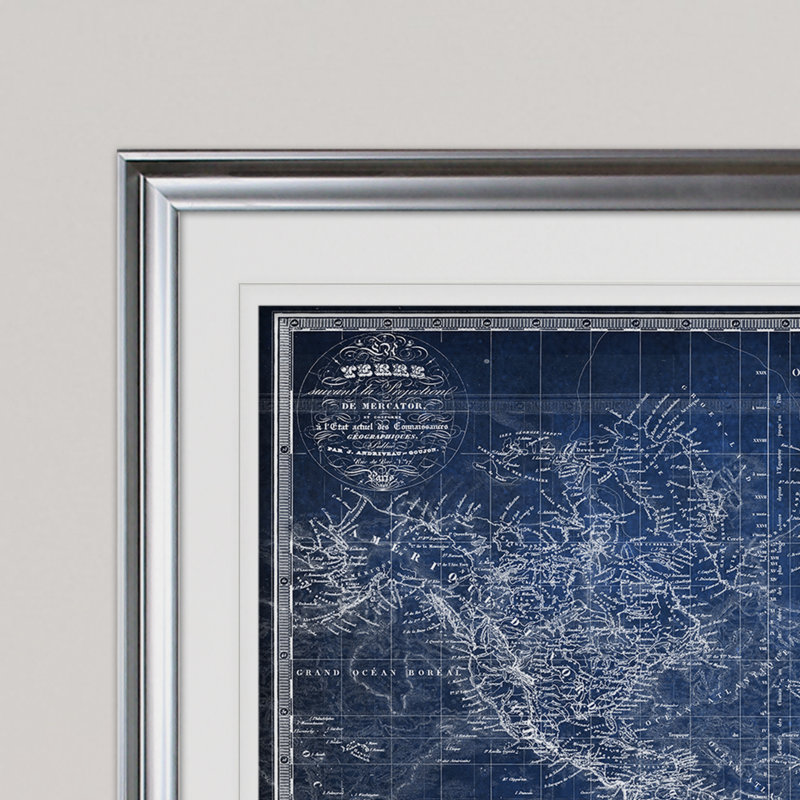 «Vintage World Map V», impression, Cadre argenté, H 31 po x l 43 po x P 1,5 po