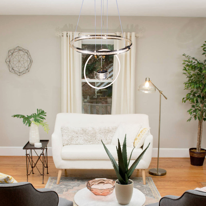 Lustre en cristal à 2 anneaux avec source de lumière DEL