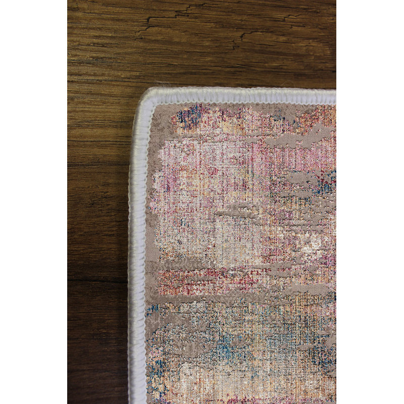 Antibacterial Area Rug (2 ft x 3.3 ft), Eco-Friendly 100% Polyester, 650 g/m², Pile Height: 0.2 in | Digital Printed, Non-Slip PVC Dot Underside | Machine Washable, Elegant Beige, Tile Red, Gold & Green Design