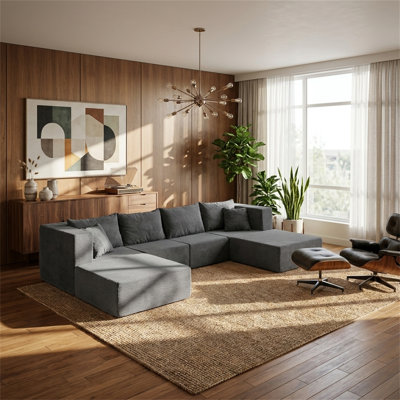 Modular U-Shaped Sofa, Convertible Design, 1300-Pound Weight Capacity, Soft Corduroy Upholstery, High-Resilience Foam Padding, Modern Minimalist Style, Gray