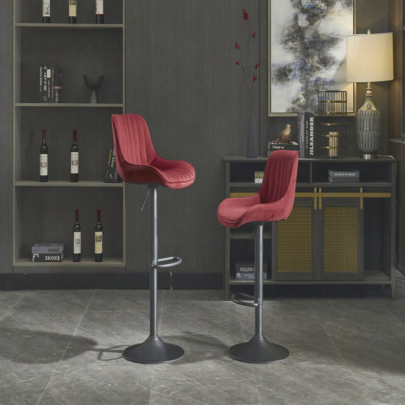 Tabouret de bar chromé à hauteur réglable avec repose-pieds et velours pivotant chromé, ensemble de 2