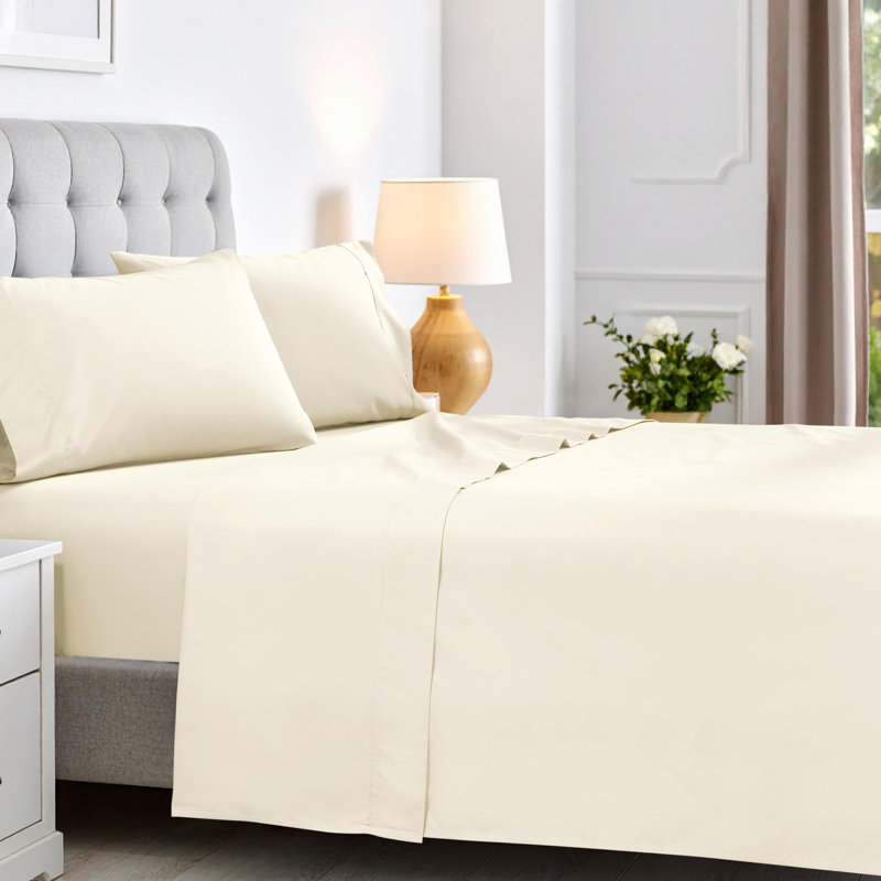 Superior 600 Thread Count Cotton Blend Solid Deep Pocket Bed Sheet Set, Twin Sheet Set, Ivory