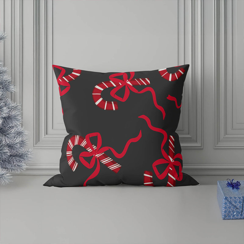 Coussin décoratif Candycanes & Bows, H 16 po x l 16 po, Noir