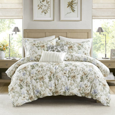 5 pièces de literie en coton très grand / très grand avec un imprimé floral éclatant et élégant, 100% pour une expérience douillette et confortable, un nuage bourré de 300G / m², une chaleur de couverture supplémentaire, un design Bartack