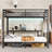 Queen Over Twin XL Metal Bunk Bed/Loft Bed With Desk And Shelves, Multiple Uses Folds Into Sofa With LED And USB, Black