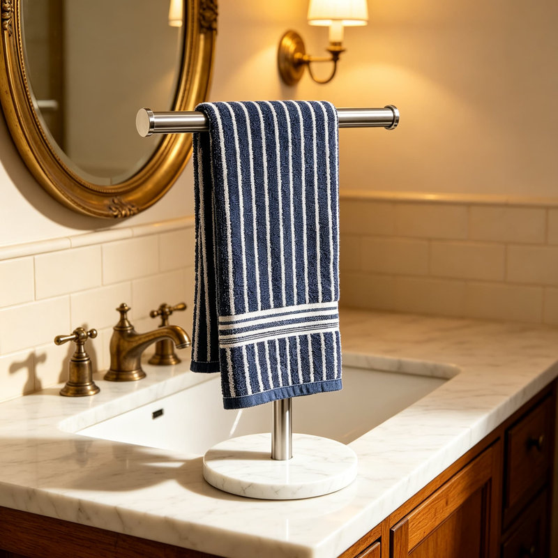 Countertop Hand Towel Holder Stand, Free Standing Stainless Steel Towel Rack with Anti-Slip Heavy Base, Space-Saving Design for Bathroom Kitchen Counter, Rust-Proof No Drill Assembly